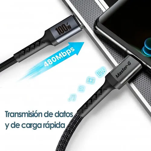 Cable Usb-c A Usb-c Master-g Carga Rapida 100w Antinudos 1m Negro