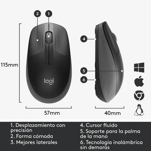 Mouse Inalambrico Logitech M190 Gris Full Size Gris Marengo