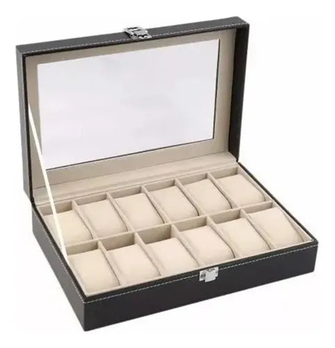 Organizador Estuche Exhibidor Caja Bandeja 12 Relojes  Negro