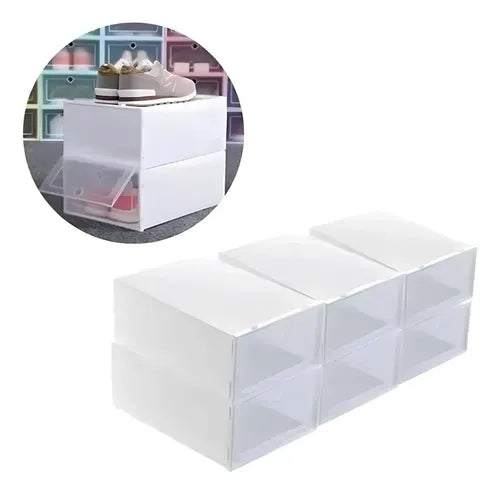 Pack 6 Cajas Organizadora De Zapatos Organizador Transparent Blanco Apilables