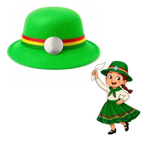 Sombrero Gorro Nortino Para Niños/as Fiestas Patrias Danzas Color Verde Diseño De La Tela Lisa Talla Estandar Liso