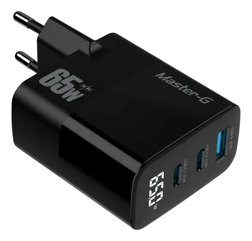 Cargador Master-g Carga Rapida 65w Multipuerto + Cable Usb-c Negro