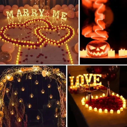 Pack 24 Velas Té Led Pilas Efecto Fijo Llama Boda Decoracion Amarillo Velas