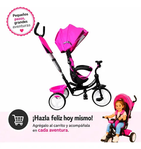 Triciclo Paseo Multifuncional Con Asiento 360º Amortiguador Rosado