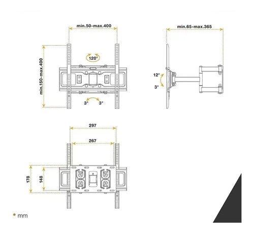 Soporte Tv Pared Lcd Led Doble Brazo 32-70 Pulgadas 50kg