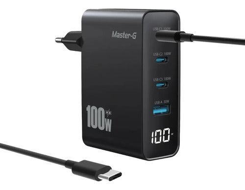 Cargador Master-g Carga Rapida 100w Multipuerto +cable Usb-c Negro