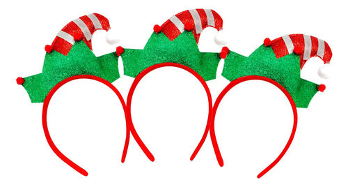 Pack 3 Cintillos Elfo Duende Fiestas Celebraciones Navideñas Verde