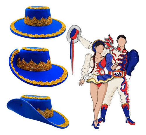 Sombrero Gorro Caporal Danzas Tradicionales Fiestas Patrias Azul Estándar Ajustable