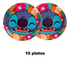 Pack 10 Platos Stitch Cumpleaños Fiestas Celebraciones 18cm Multicolor