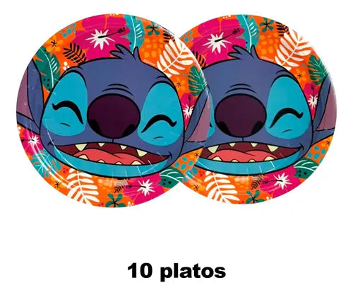 Pack 10 Platos Stitch Cumpleaños Fiestas Celebraciones 18cm Multicolor