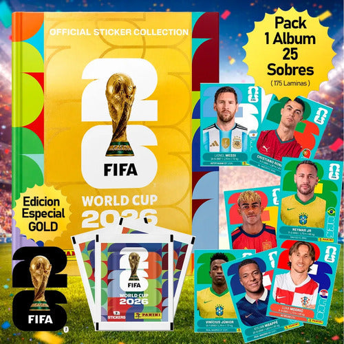 Pack Album Oro Tapa Dura + 25 Sobres Fifa World Cup 2026