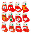 12 Mini Botas Calcetin Dulcero Adorno Navidad Diseño Surtido Rojo Surtido