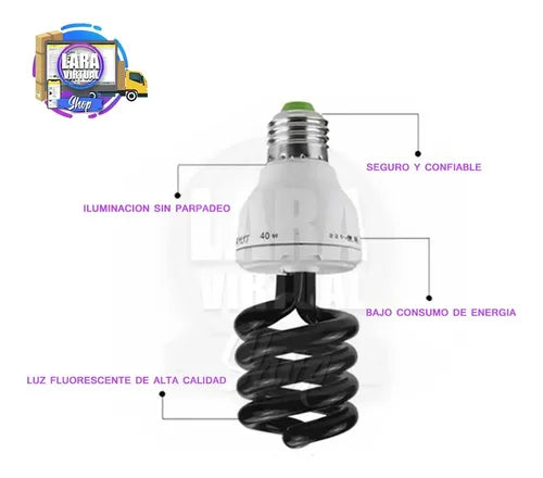 Ampolletas Uv Negra 40w Soquete Normal Fiestas Fluor Potente Ultravioleta