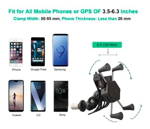 Soporte De Celular Cargador Para Moto Al Espejo 8 Y 10mm Negro