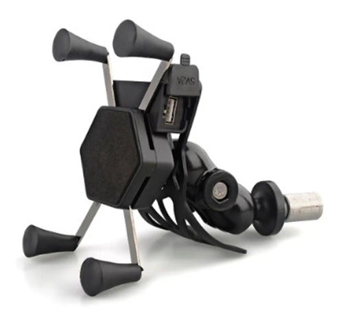 Soporte De Celular Cargador Para Moto Al Espejo 8 Y 10mm Negro