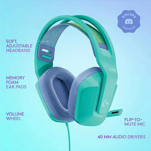 Logitech G335 Audífonos Con Cable Para Gaming Celeste Mint