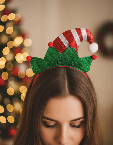 Cintillo Diadema Elfo Duende Fiestas Celebraciones Navideñas Verde