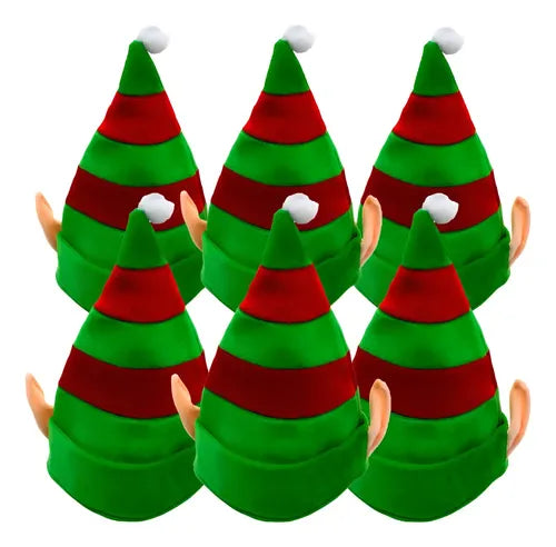 Pack 6 Sombreros Gorros Navidad Duende Elfo Orejas Navideño Verde