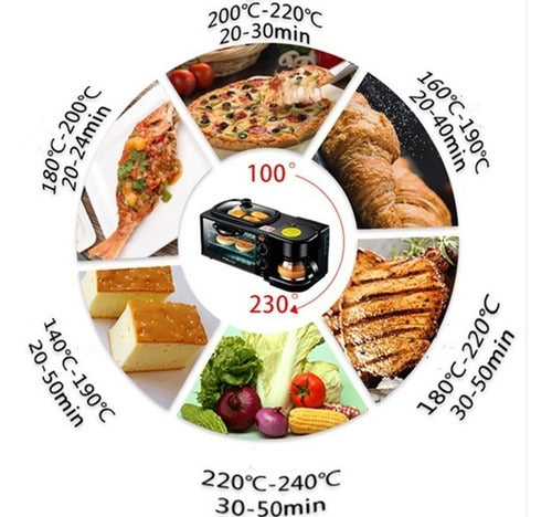 Maquina Desayuno 3 En 1 Horno Cafetera Sartén Sokany Util Negro