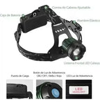 Linterna Frontal De Camping 2500lm Recargable High Power Blanco Negro