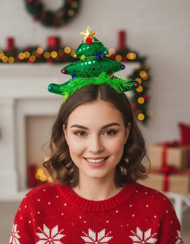 Pack 12 Cintillos Diademas Arbol Led Celebraciones Navideñas Verde