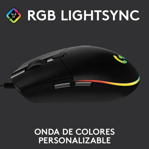 Mouse Gamer Logitech G203 Lightsync Óptico De 8000 Dpi Con 6 Botones Negro