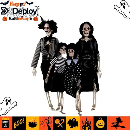 Familia Esqueletos Colgante Adorno Decoracion Halloween 40cm Negro Y Blanco Rayas Y Lunares