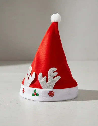 Gorro Sombrero Viejito Pascuero Diseño Renos Fiesta Navideña Rojo