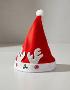 Gorro Sombrero Viejito Pascuero Diseño Renos Fiesta Navideña Rojo