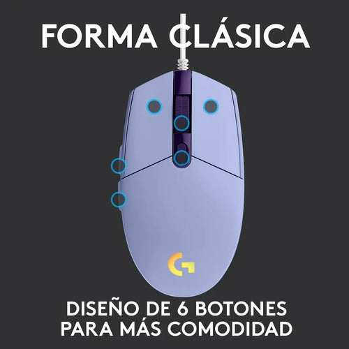 Mouse Gamer Logitech G203 New Rgb Lghtsync Lila Color Violeta