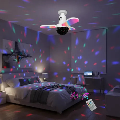 Ampolleta E27 Parlante 3 Aspas Bluetooth Luces Rgb + Control Rgb