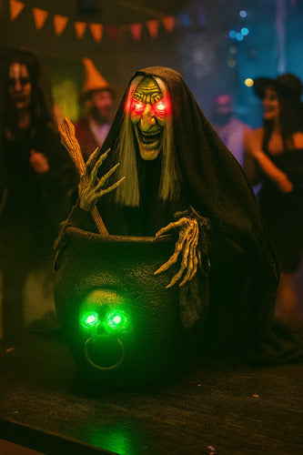 Bruja Animatronic Caldera Deco Halloween Sonido Movimiento