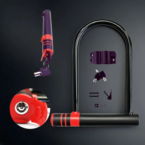 Candado U Lock Para Bicicleta Y Moto 2 Llaves Anti Robo Color Negro