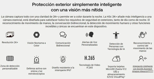 Camara Wifi Ip Ezviz H3c 2k+ Colorvu Exterior Ip67 Microsd Blanco