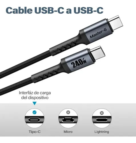 Cable Usb-c A Usb-c Master-g Carga Rapida 240w Antinudos 2m Negro