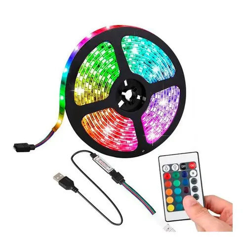 Pack Tiktok: Cinta Led Colores 5mt + Control Rgb + Adaptador Rgb