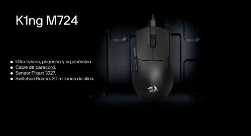 Mouse Gamer Redragon King 1k 50-12.400 Dpi 5 Botones Negro