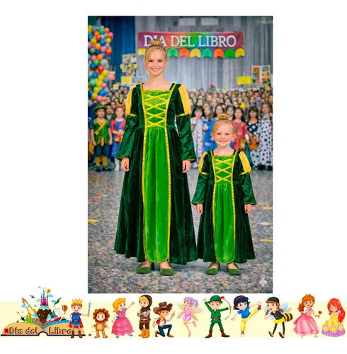 Disfraz Vestido Fiona Cuentos Infantiles Dia Del Libro Niñas Verde