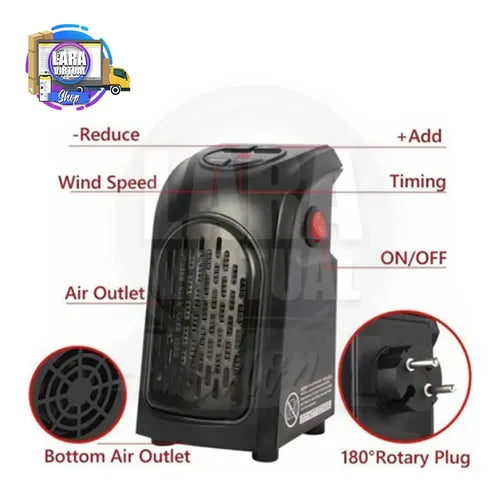 Calefactor Eléctrico Portátil 400w Para 220v Practico Eficaz Negro