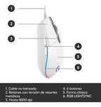 Logitech G203 Lightsync Mouse Gaming Rgb, 6 Botones, Blanco