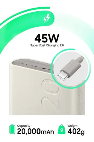 Cargador Portatil Bateria Power Bank Samsung 20.000mah 45w Beige