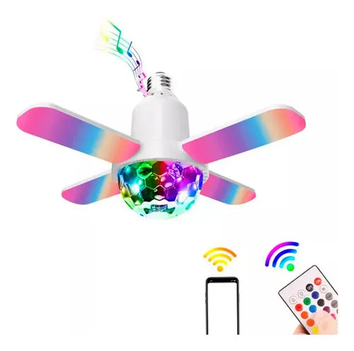 Ampolleta E27 Parlante 4 Aspas Bluetooth Luces Rgb + Control Rgb