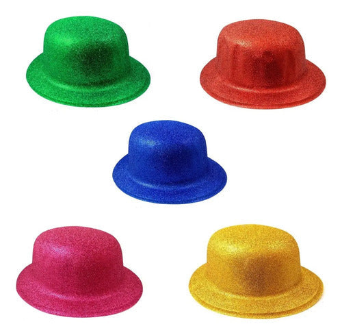 12 Gorros Chaplin Escarchado Fiestas Celebraciones Hora Loca Surtido