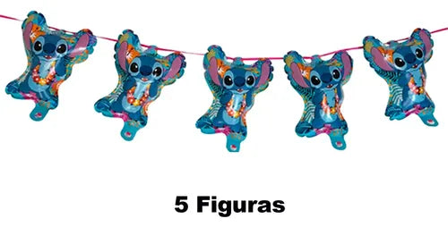 Banderin Inflable Stitch 5 Figuras Cumpleaños Fiestas Niños Azul Acero Stitch