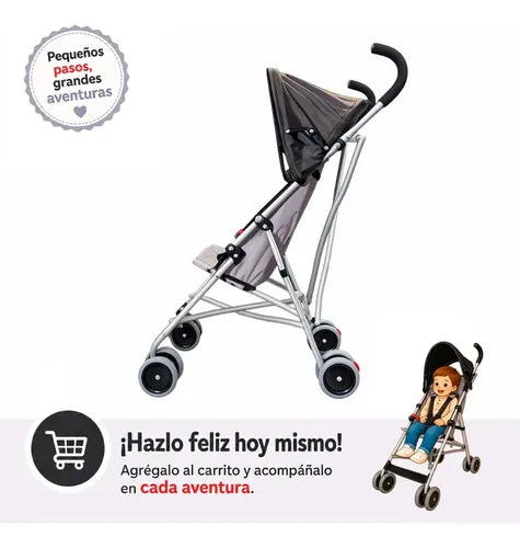 Coche Paseo Paragua Plegable Resistente Con Cinturón Y Freno Gris
