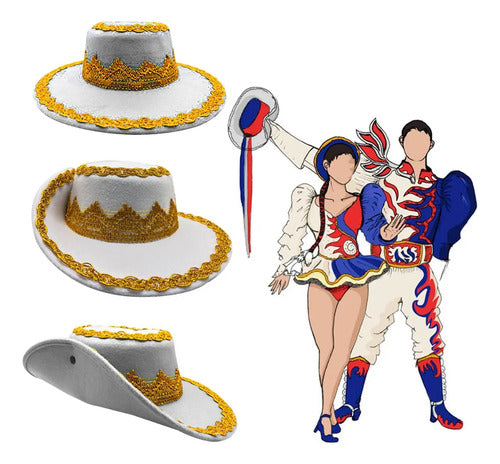 Gorro Caporal Sombrero Fiestas Patrias Danzas Tradicionales Blanco Estándar Ajustable