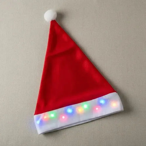 Pack 12 Gorros Luces Led Viejito Pascuero Fiestas Navideñas Rojo