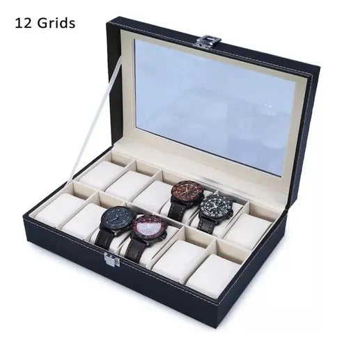 Organizador Estuche Exhibidor Caja Bandeja 12 Relojes  Negro
