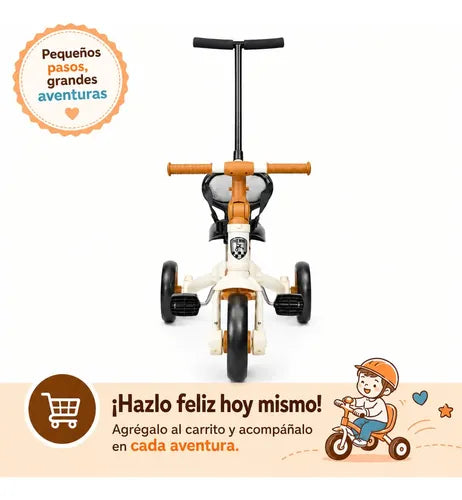 Triciclo Infantil 4en1 Asiento Manubrio Y Pedales Ajustables Marfil