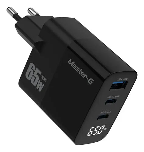Cargador Master-g Carga Rapida 65w Multipuerto + Cable Usb-c Negro